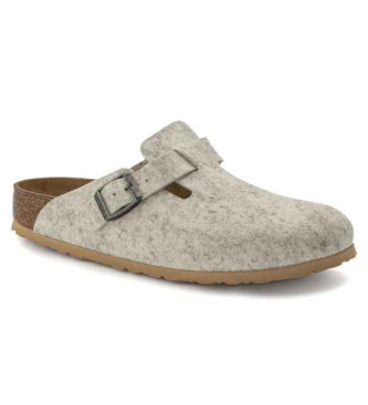 Birkenstock Skórzane chodaki Boston Wool w kolorze szarym