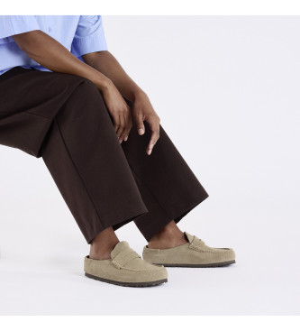 Birkenstock Zuecos de Piel Naples Wrapped taupe