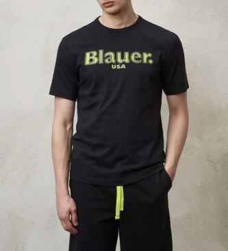 Blauer T-shirt con logo sfumato nero
