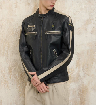 Blauer Veste de motard bicolore garner noir