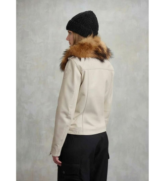 Blauer Lederjacke mit Pelz Cherry wei