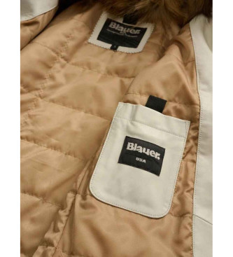 Blauer Lederjacke mit Pelz Cherry wei