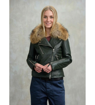 Blauer Lederjacke mit Pelz Cherry schwarz