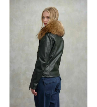 Blauer Lederjacke mit Pelz Cherry schwarz