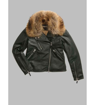 Blauer Lederjacke mit Pelz Cherry schwarz