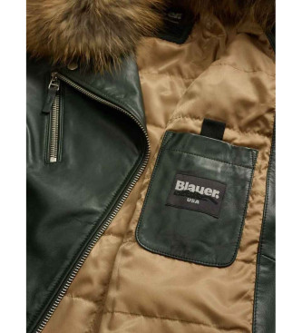 Blauer Lederjacke mit Pelz Cherry schwarz
