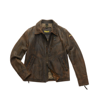 Blauer Giacca in pelle marrone Selwyn