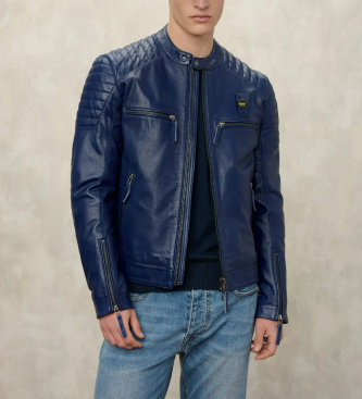 Blauer Chaqueta de piel Perforated azul