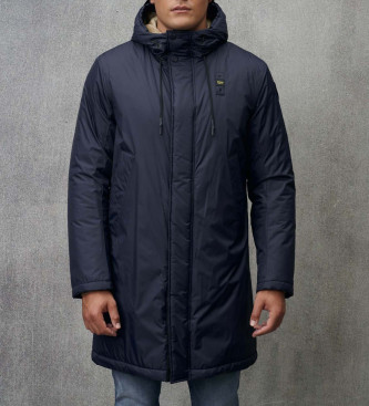 Blauer Lange Jacke mit marineblauem Butler-Pelzfutter