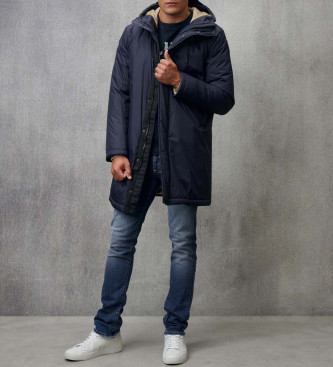 Blauer Lange Jacke mit marineblauem Butler-Pelzfutter