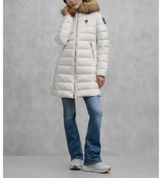 Blauer Veste longue en fourrure Kristin blanche
