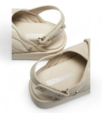 Blauer Sandali in pelle crema Opal 01 -Altezza plateau 6cm-