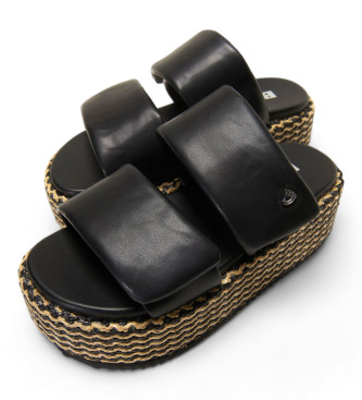 Blauer Opal 02 black leather sandals -Platform height 6cm