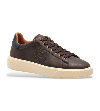 Blauer Baskets en cuir Buck marron