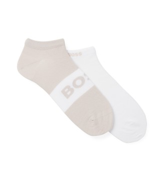 BOSS Set 2 calcetines tobilleros beige, blanco