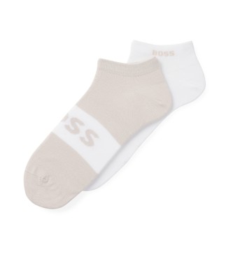 BOSS Set 2 calcetines tobilleros beige, blanco