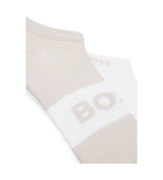 BOSS Set 2 calcetines tobilleros beige, blanco