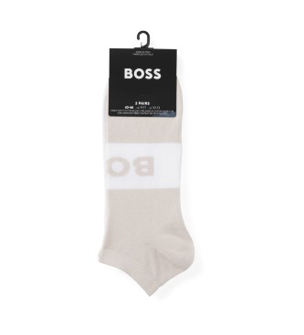 BOSS Set 2 calcetines tobilleros beige, blanco