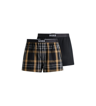 BOSS Set van 2 katoenen pyjamaboxershorts met logo op tailleband zwart