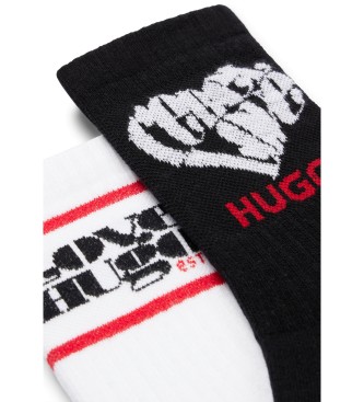 HUGO Confezione 2 paia di calzini fantasia neri e bianchi