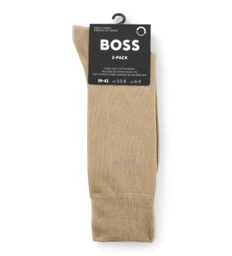 BOSS Pack of 2 pairs of beige medium length cotton socks