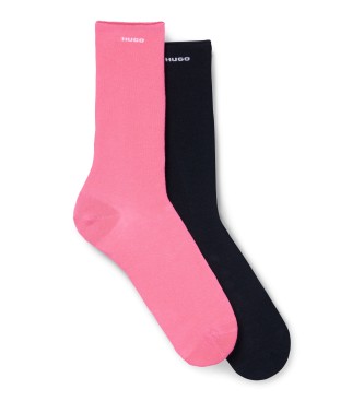 HUGO Pack 2 paia di calze lunghe senza cuciture rosa, nere