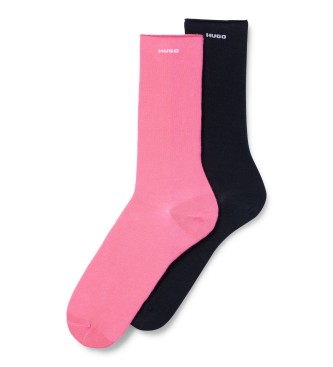 HUGO Set 2 paar lange naadloze sokken roze, zwart