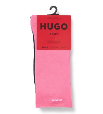 HUGO Set 2 paar lange naadloze sokken roze, zwart