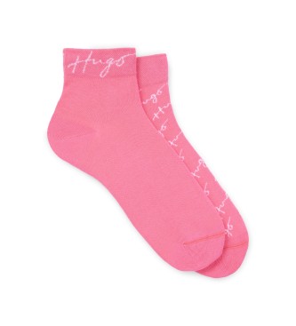 HUGO Confezione da 2 paia di calzini calligrafati rosa