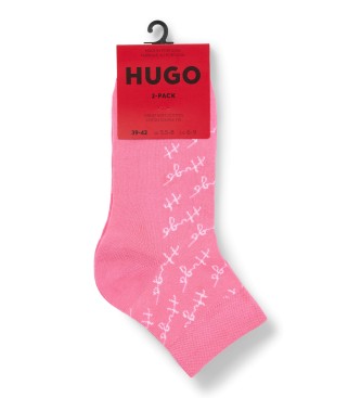 HUGO Pack 2 Pares de Calcetines Caligrafiados rosa