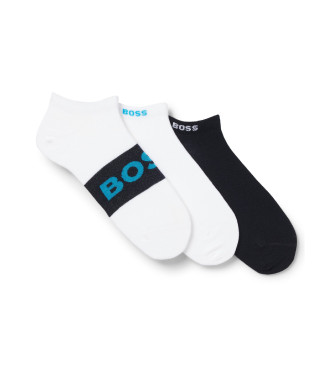 BOSS Pack 3 pares de meias com logtipo branco, preto