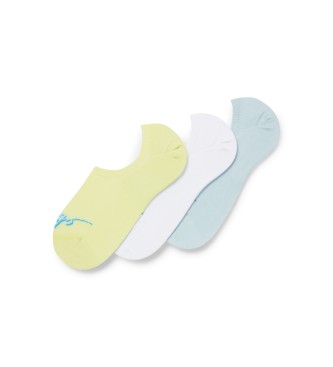 HUGO Lot de 3 paires de chaussettes invisibles Logo jaune, blanc, bleu