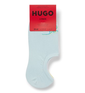 HUGO Set 3 paar onzichtbare sokken Logo geel, wit, blauw