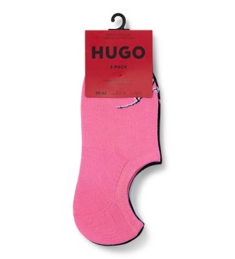 HUGO Confezione da 3 Paia di Calzini Invisibili Logo rosa, nero, bianco