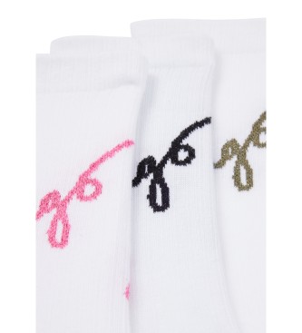 HUGO 3 paar witte kalligrafie lange sokken
