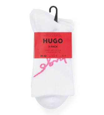 HUGO Conjunto de 3 pares de meias compridas brancas com caligrafia