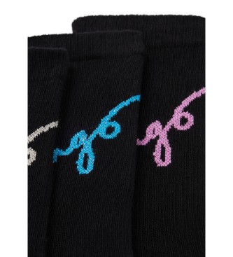 HUGO 3 Paar schwarze Kalligrafie-Socken