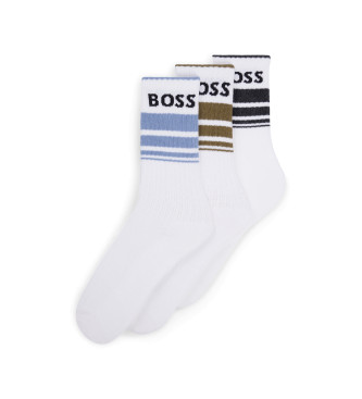 BOSS Set van 3 witte Rib Stripe sokken