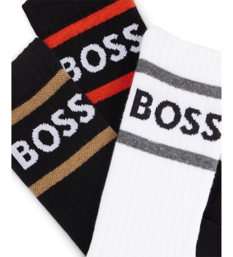 BOSS Pack de 3 pares de meias com riscas e logtipo preto, branco, preto