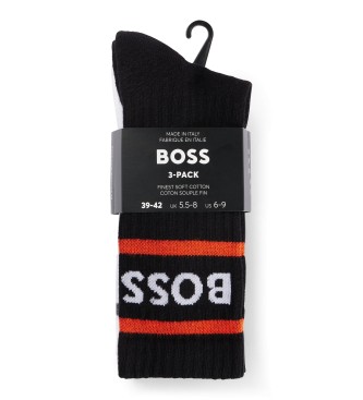 BOSS Pack de 3 pares de meias com riscas e logtipo preto, branco, preto