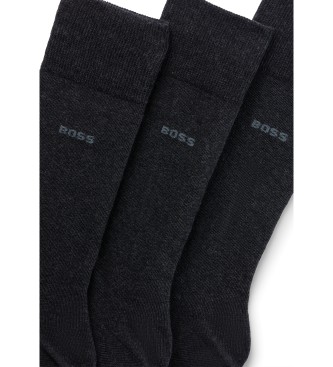 BOSS Conjunto de 3 pares de meias compridas standard pretas