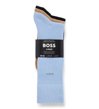 BOSS Confezione da 3 calze Unicolors blu, marrone, blu navy