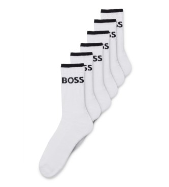 BOSS Pack of six white ribbed cotton socks