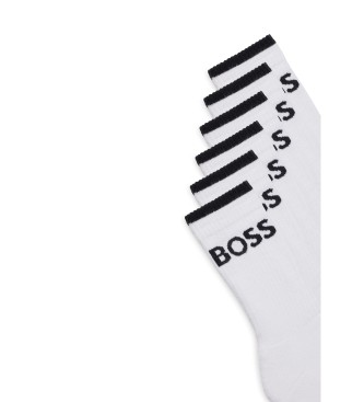 BOSS Pack of six white ribbed cotton socks