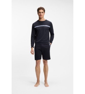 BOSS Shorts i bomullsfrott� i marinbl� f�rg