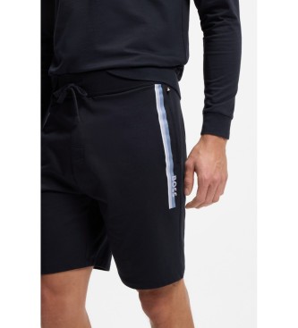 BOSS Shorts i bomullsfrott� i marinbl� f�rg