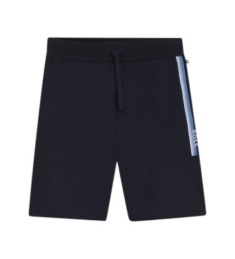 BOSS Shorts i bomullsfrott� i marinbl� f�rg