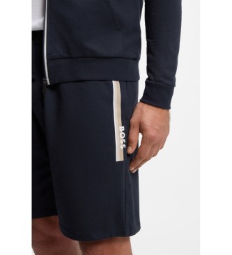 BOSS Shorts i frott� med frott� i marinbl� f�rg