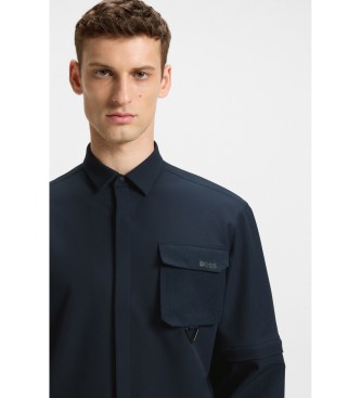BOSS Camisa de corte descontrado com mangas com fecho em azul-marinho