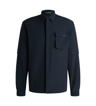 BOSS Camisa de corte descontrado com mangas com fecho em azul-marinho